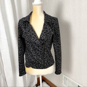 Rocker Chic Knit Grey Leopard Moto Jacket by Timing